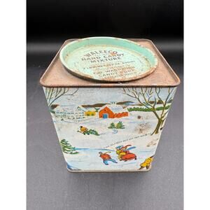 Vintage Waleeco Hard Candy Winter Scene Advertising Tin Can Box - D5